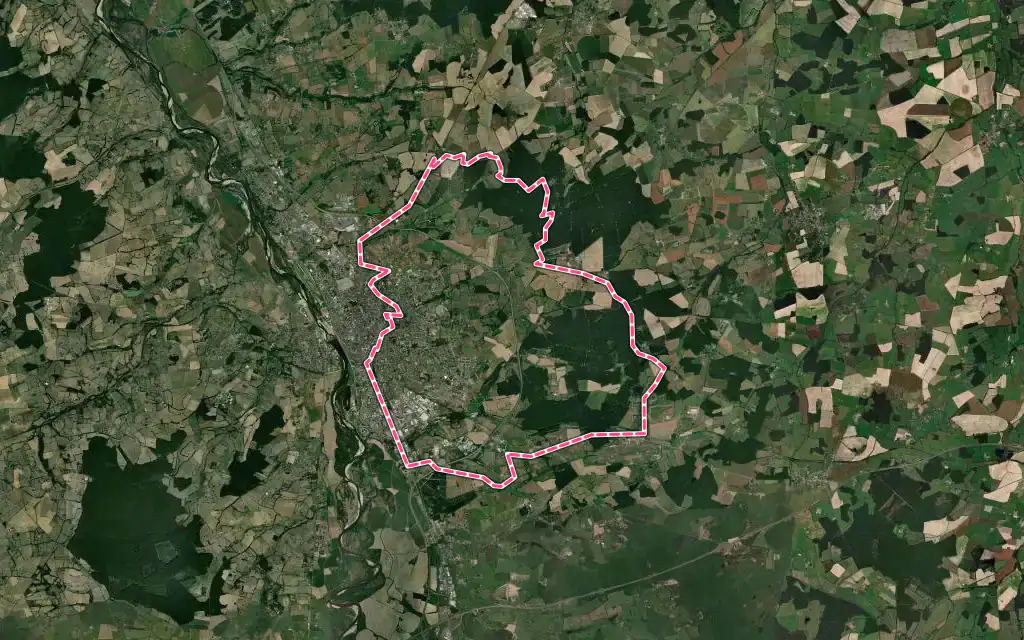 Vue satellite de Yzeure avec ses contours administratifs