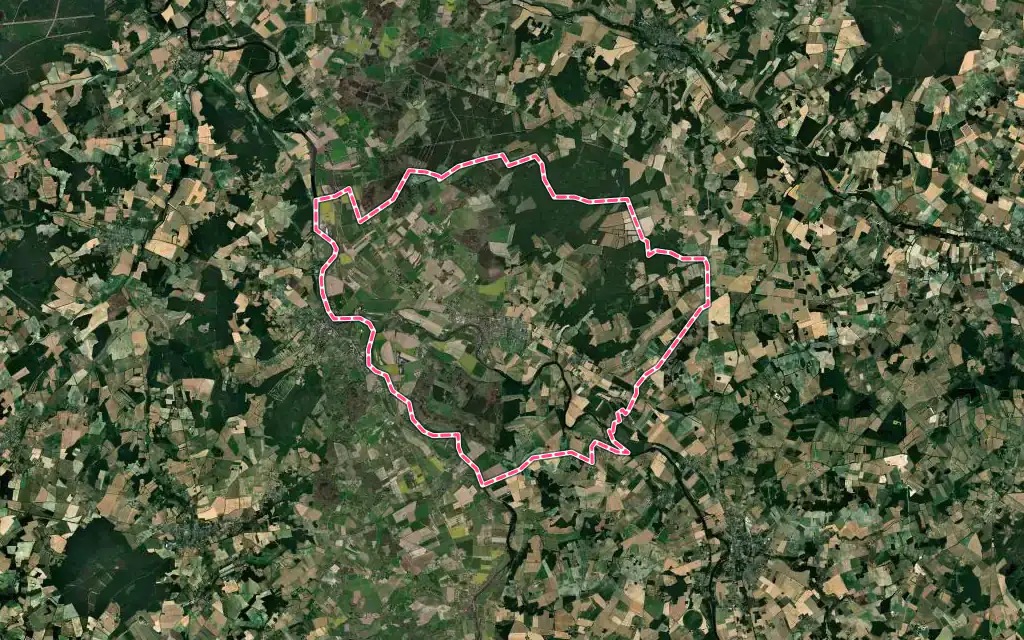 Vue satellite de Yzeures-sur-Creuse avec ses contours administratifs