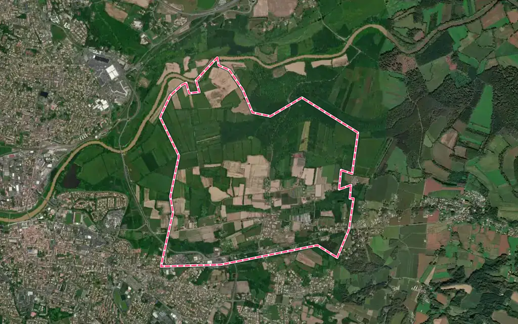 Vue satellite de Yzosse avec ses contours administratifs