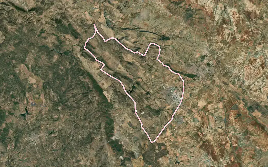 Vista satélite de Zafra con su contorno administrativo