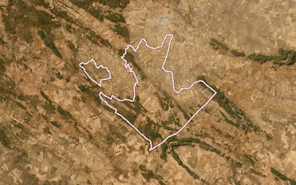 Vista satélite de Zalamea de la Serena con su contorno administrativo