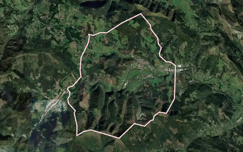 Vista satélite de Zalla con su contorno administrativo