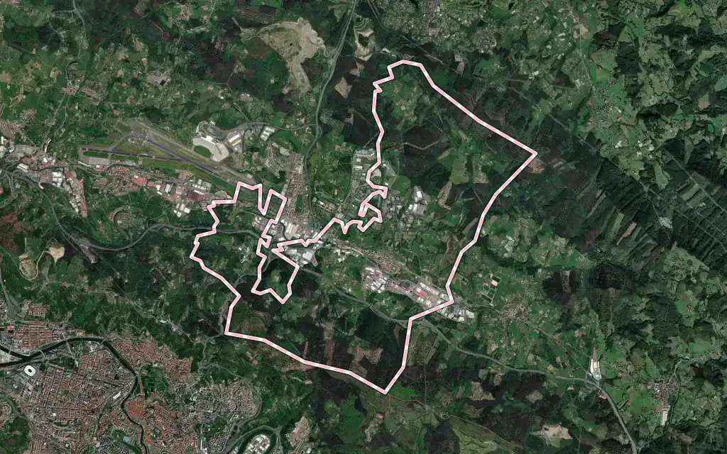 Vista satélite de Zamudio con su contorno administrativo
