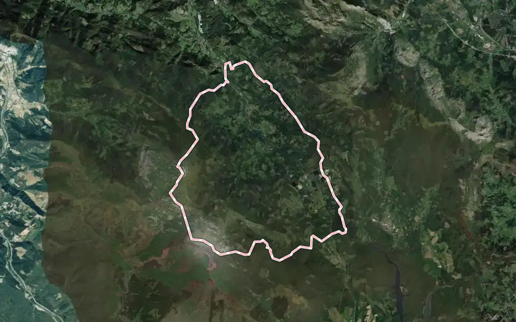 Vista satélite de Zeanuri con su contorno administrativo