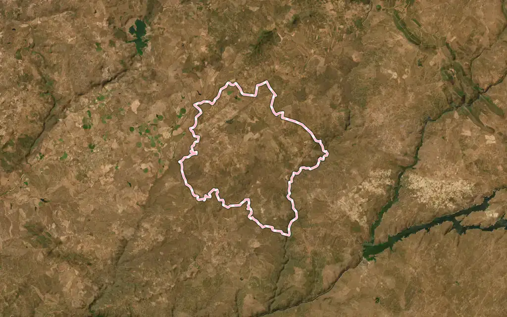 Vista satélite de Zebreira e Segura con su contorno administrativo