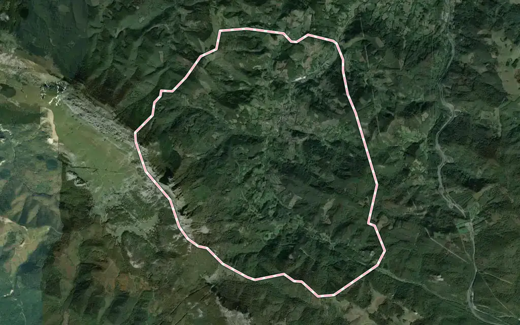 Vista satélite de Zegama con su contorno administrativo