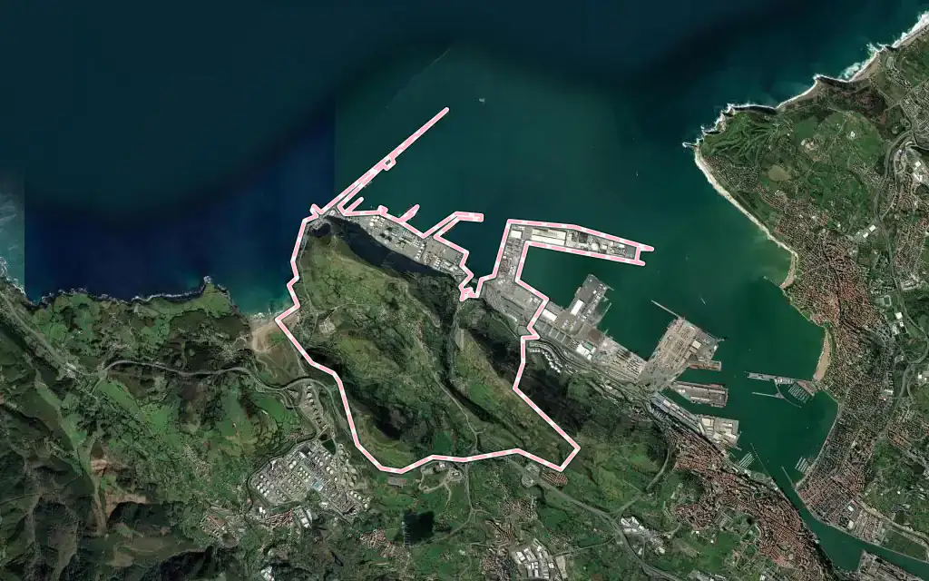 Vista satélite de Zierbena con su contorno administrativo