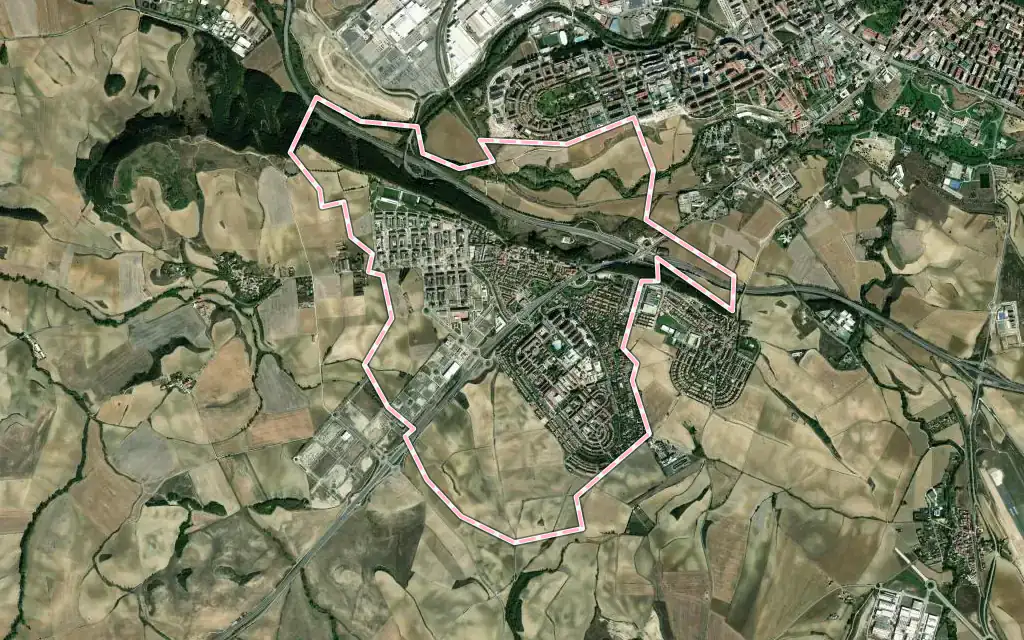 Vista satélite de Zizur Mayor / Zizur Nagusia con su contorno administrativo