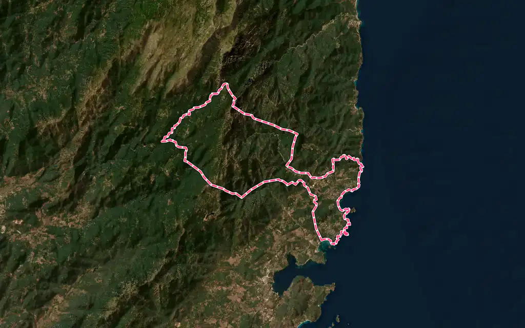Vue satellite de Zonza avec ses contours administratifs