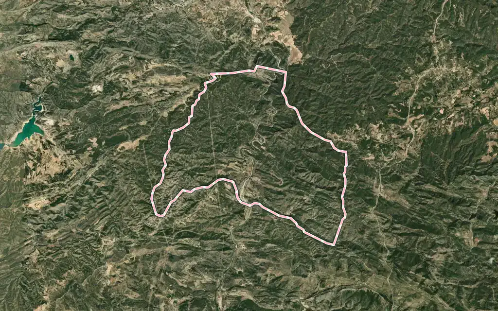 Vista satélite de Zorita del Maestrazgo con su contorno administrativo