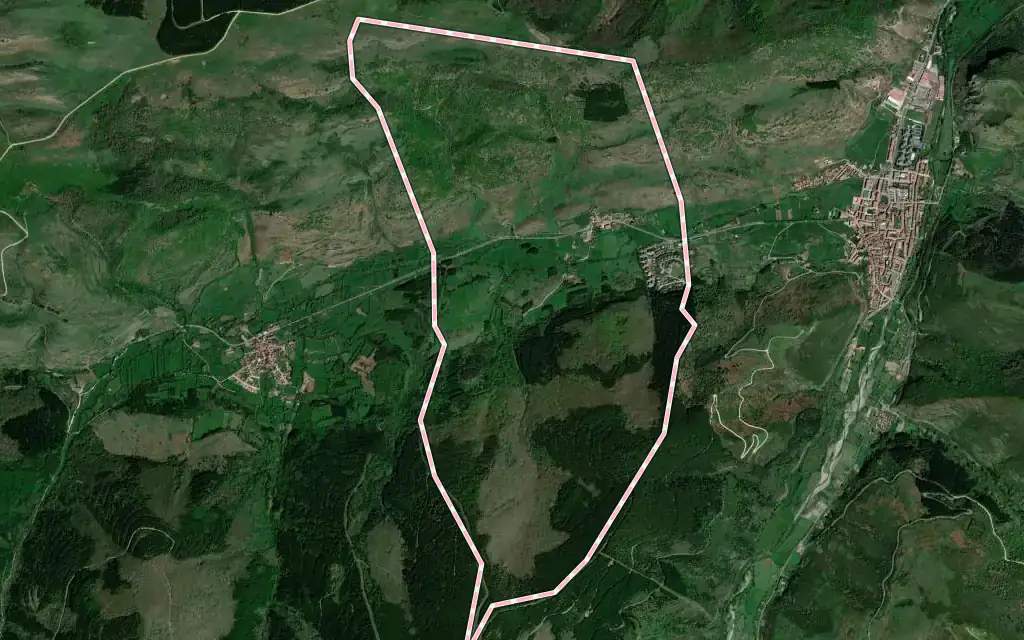 Vista satélite de Zorraquín con su contorno administrativo
