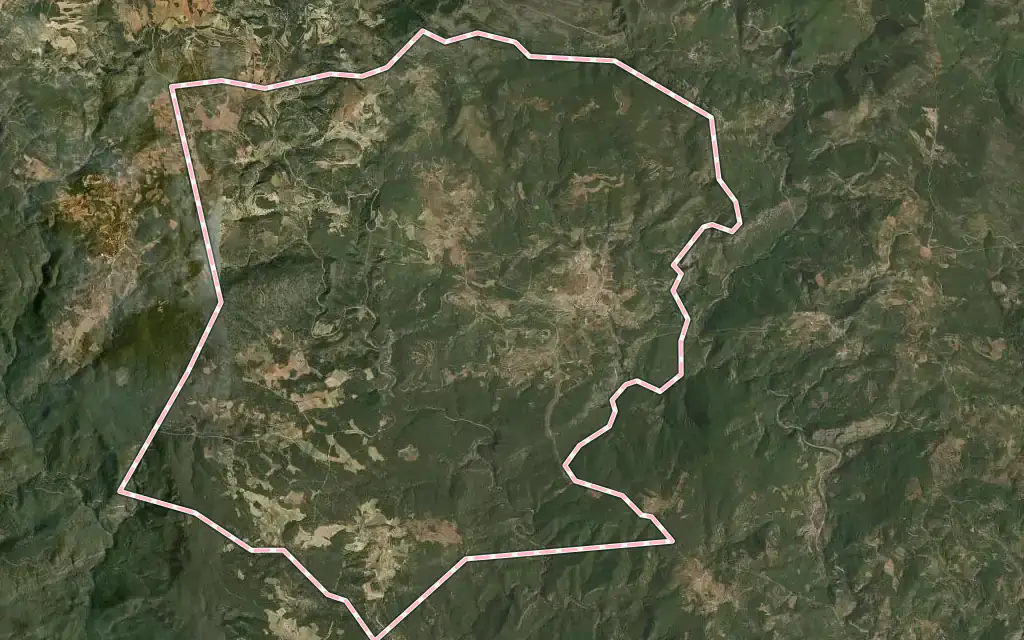 Vista satélite de Zucaina con su contorno administrativo