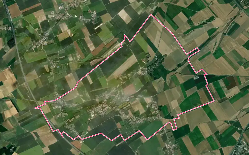 Vue satellite de Zudausques avec ses contours administratifs