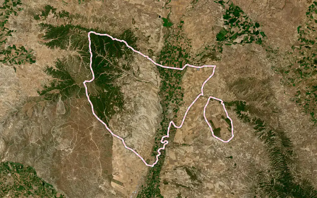 Vista satélite de Zuera con su contorno administrativo