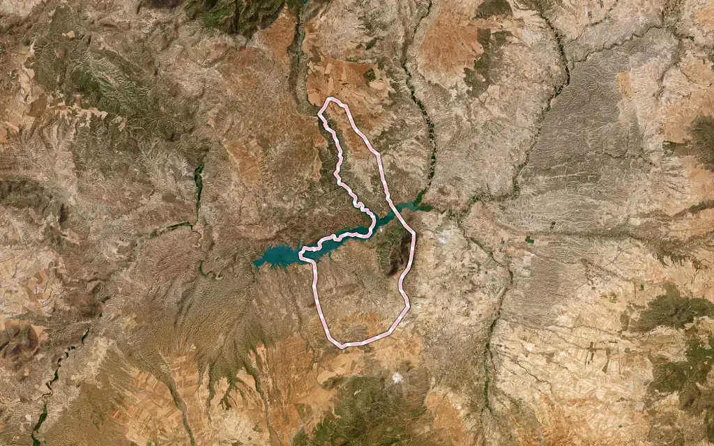 Vista satélite de Zújar con su contorno administrativo